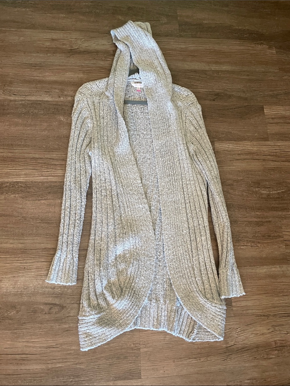 No Boundaries Light Gray Ribbed Open-Front Hooded Cardigan